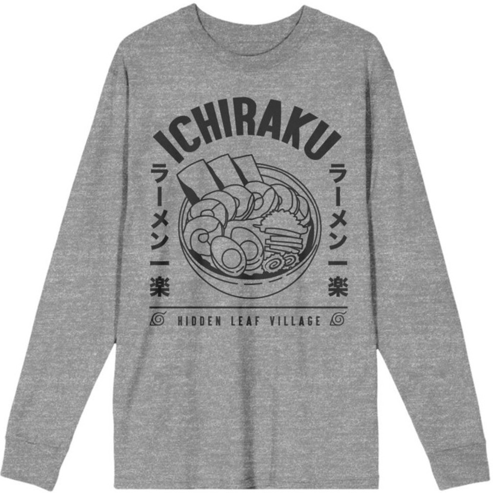 Bioworld Naruto Ramen Anime Cartoon Grey Long-sleeve Graphic Tee, Size S,‎ NWOT